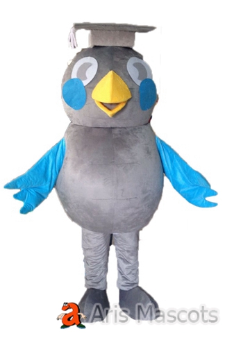 Blue and Grey Owl Mascot Costume with Graduation Hat, Plush Owl Adult ...