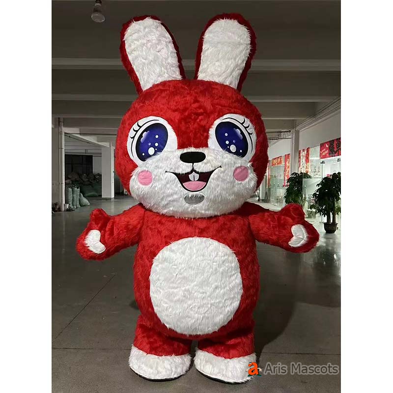 Funny Rabbit Inflatable Suit For Entertainments Adult Red Bunny Blow Up ...